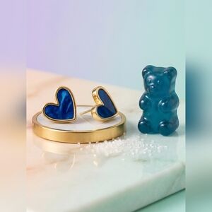 Royal Blue Enamel Heart Stud Earrings Gold Tone Minimalist Y2K Preppy Jewelry